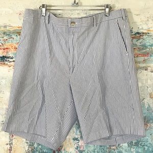 Seersucker Flat Front Shorts Cotton BERLE Blue 38